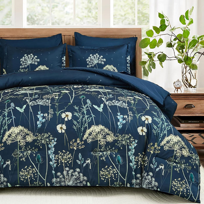 Yiran King Size Comforter Set, 7 Piece Comforter Floral Black Green Bedding Set, Soft Bed in a Bag King, Comforter, Sheets, Pillowcases & Shams