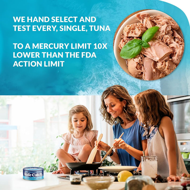 Safe Catch Canned Wild Tuna Fish, Wild Caught, Lowest Mercury, Gluten-Free, Kosher, Non-GMO, Whole30 Approved, Paleo, Keto Food, 5oz Can, 6-Pack