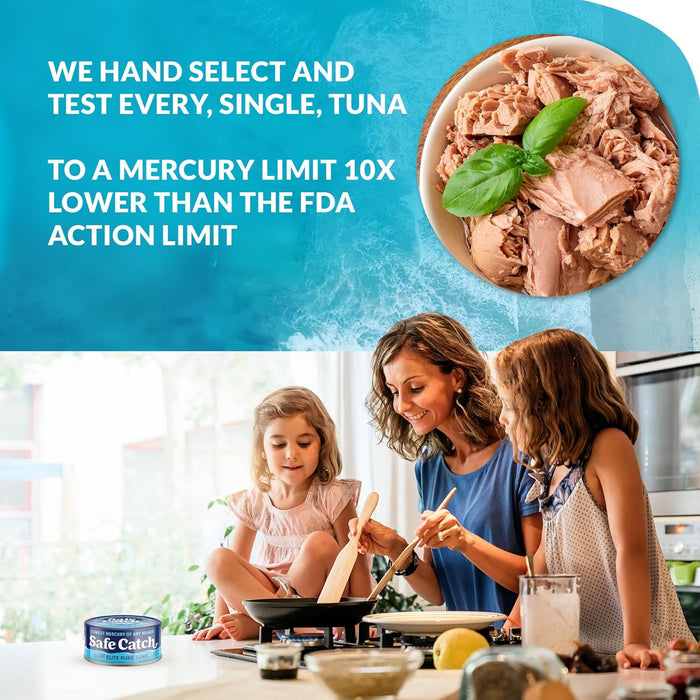 Safe Catch Canned Wild Tuna Fish, Wild Caught, Lowest Mercury, Gluten-Free, Kosher, Non-GMO, Whole30 Approved, Paleo, Keto Food, 5oz Can, 6-Pack