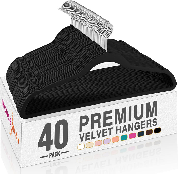 HOUSE DAY Ivory Velvet Hangers 40 Pack, Non Slip Clothes Felt Hanger Heavy Duty for Coat, Premium Slim Space Saving Suit Hangers for Closet Organizer, 360° Rotating Silver Hook