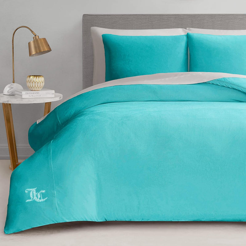 Juicy Couture Marshmallow Pink Velour Full/Queen Comforter Set - 3 Piece Luxury Bedding Ensemble