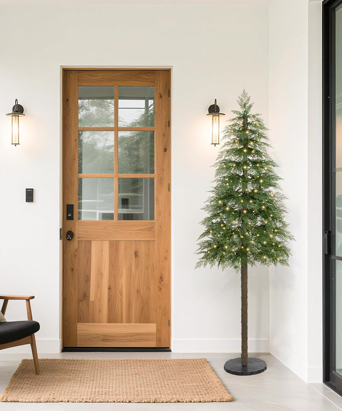 Decoway 7FT Artificial Christmas Tree with 350 Warm White Led Lights, Pre-Lit Xmas Tree with Realistic Bark for Indoor Outdoor Holiday Decor