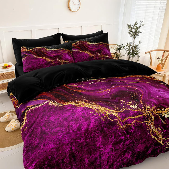 Black Gold Comforter Set 8 Pcs Red Marble Bedding Queen Size Bed in A Bag Stone Texture Abstract Room Decor