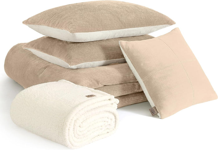 UGG Remina Twin Comforter Set 4 Piece Bed in a Bag with Throw Blanket, Decorative Pillow, Sham, and Reversible Comforter Hypoallergenic Washable Dorm Bedding, Twin XL, Blue-Green Clear Creek