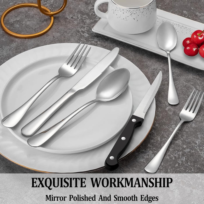 Silverware Set with Steak Knives Service for 4,Stainless Steel Flatware, Mirror Polished Cutlery Utensil Set for Home Kitchen Eating Tableware, Include Fork Knife Spoon, Dishwasher Safe