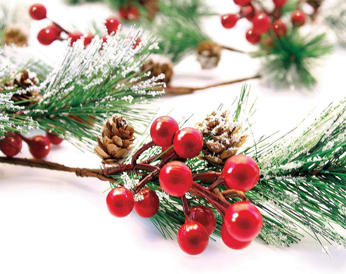 Christmas Garland Winter Red Berries Holiday Decoration Pine Cones, Evergreen Pine Needle – Unlit Berry Garlands Xmas Decor, Kitchen, Bar, Fireplace/Indoor/Outdoor Greenery with Snow 6 Ft Long (6ft)