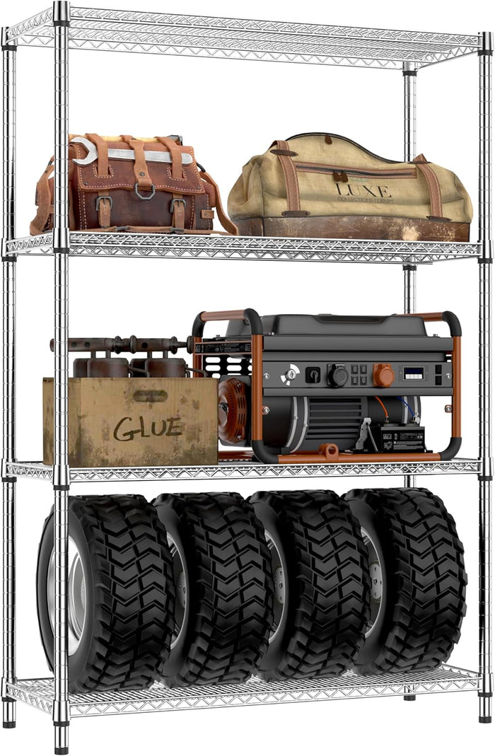 IZEUK 5-Tier Storage Shelving Unit with Wheels, Adjustable Heavy Duty Steel Wire Rack Organizer (Chrome, 17.7" D x 47.2" W x 76.7" H, 1750 lbs Capacity) for Garage, Kitchen, Pantry, Laundry