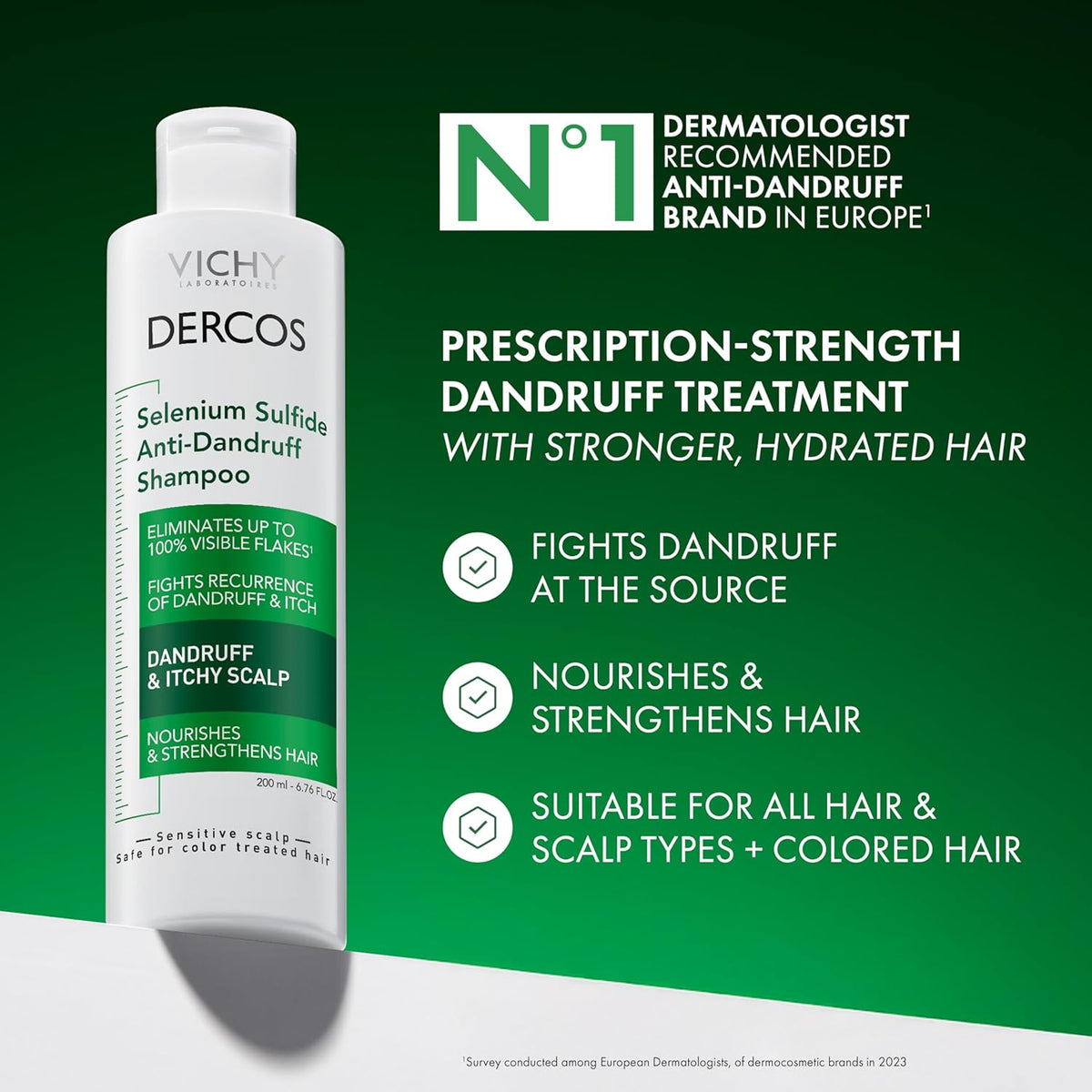 Dercos Dandruff Shampoo, Antifungal Dry Scalp Treatment & Itchy Scalp Relief, Prescription Strength Selenium Sulfide Comparable to 2% Ketoconazole, For Mild to Severe Dandruff & Flaky Scalps