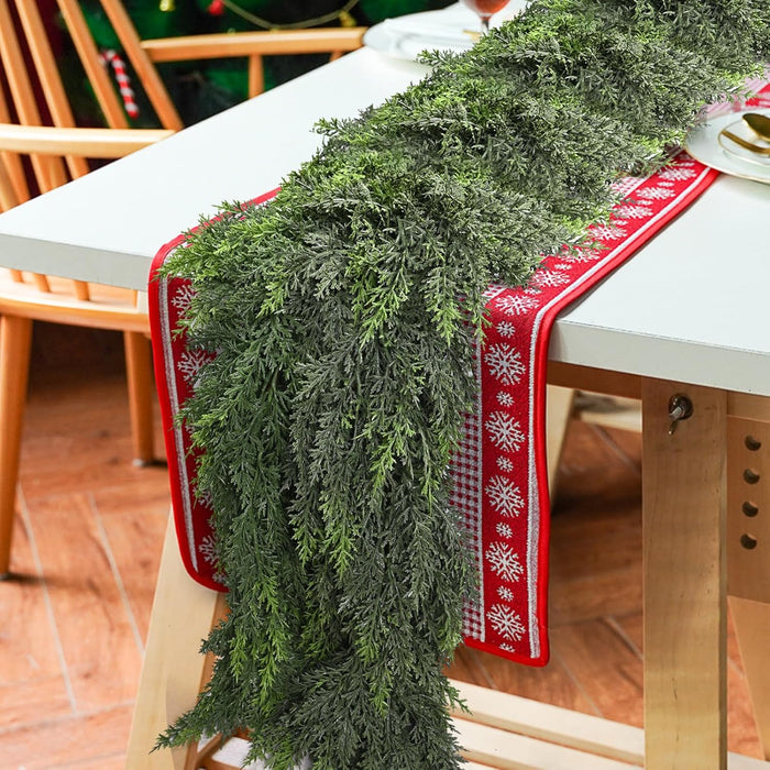 9FT Thick Christmas Garland with 240 Cedar Branches, Real Touch Green Cedar Garland for Christmas Decorations, Artificial Greenery Garland for Table, Mantle, Wall, Indoor, Outdoor Holiday Decor