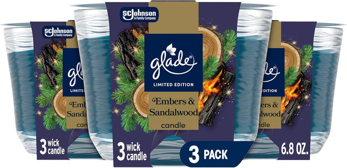 Glade 3-Wick Scented Candle Jar, Balsam & Spruce, Air Freshener Infused with Essential Oils, 6.8 Oz, 3 Count
