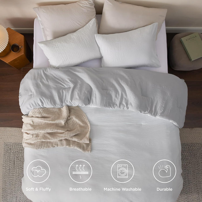 Bedsure Queen Size Comforter Set, Reversible Grey Soft Prewashed Bedding for All Seasons, 3 Pieces Warm Down Alternative Bed Set, 1 Lightweight Comforter (90"x90") and 2 Pillowcases (20"x26")