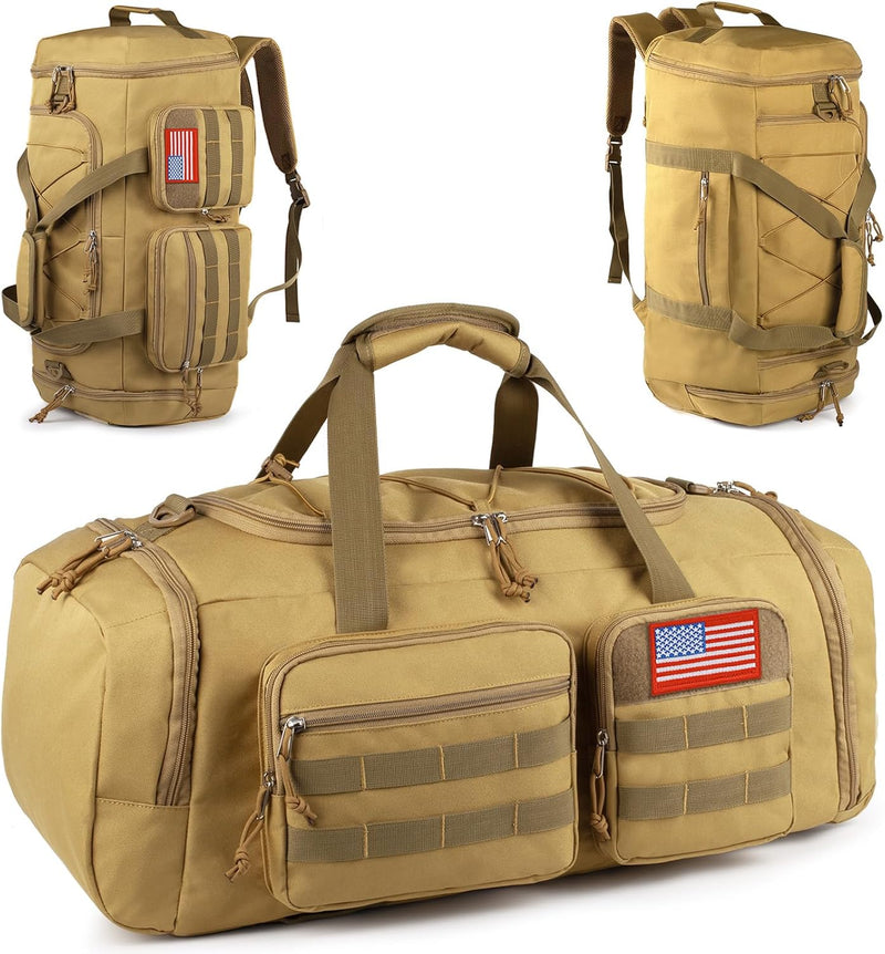 Tactical Gym Bag for Men，70L Large 3 in 1 Sports Duffle Bag with Shoes Compartment for Travel,Water Resistant Travel Backpack Weekender Overnight Bag with Wet Pocket for Women