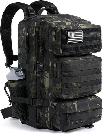 Military Tactical Backpack 50L Large Day Backpack for Men Molle Army 3 Days Assault Pack Bug Out Bag Water Resistant and Heavy Duty Hiking Treeking Rucksack - Black Camo