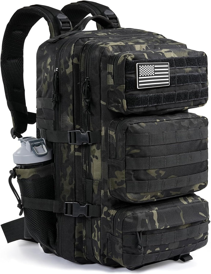 Military Tactical Backpack 50L Large Day Backpack for Men Molle Army 3 Days Assault Pack Bug Out Bag Water Resistant and Heavy Duty Hiking Treeking Rucksack - Black Camo