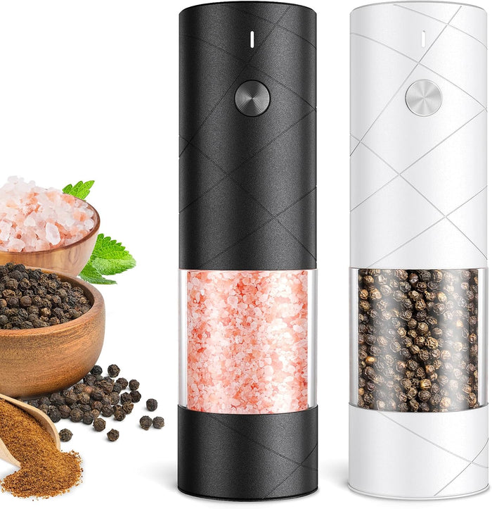 Electric Salt and Pepper Grinder Set：Rechargeable Automatic Pepper Mill Grinder with LED House Warming Gifts New Home, USB Adjustable Coarseness shakers, One-Hand Operation for Kitchen Appliances