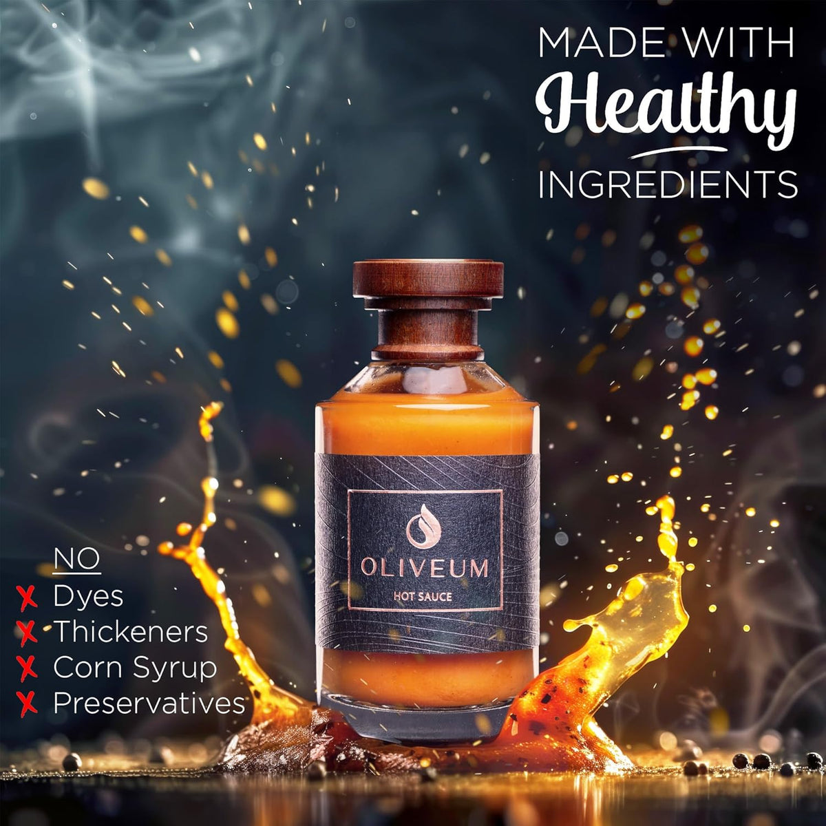 Oliveum Hot Sauce - Gourmet Medium Spice Organic Habanero Peppers. Unique Spicy Salsa Flavor For BBQ, Mexican, Asian, Steak, Chili, Tacos, Buffalo, Wings, Pizza. Experience Fancy Luxury Craft Hand Made Small Batch Best and Hottest Gift Idea For Men in a B