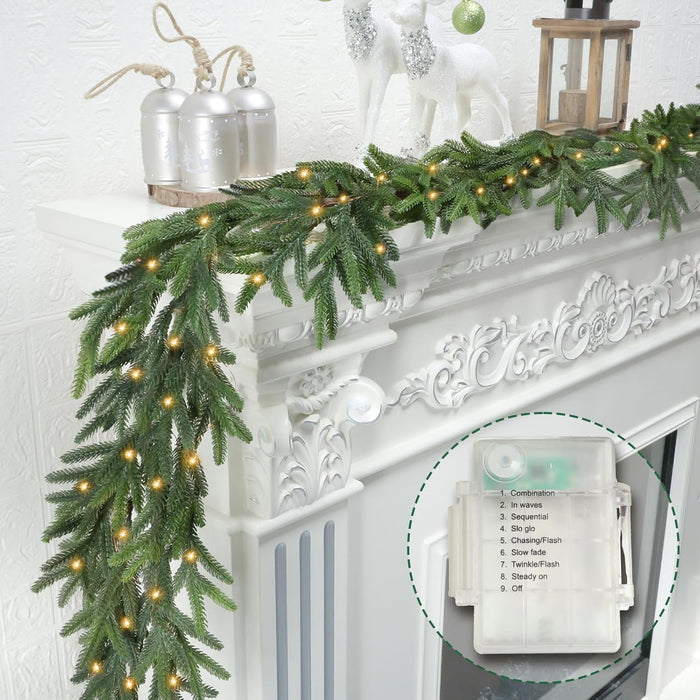 6 FT Christmas Garland Pre Lit Cedar Garlands Artificial Pine Cypress Garlands for Dining Tables Mantle Porches Outdoor Christmas Decorations