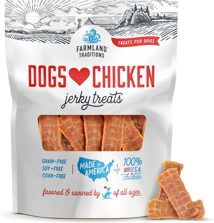 Farmland Traditions Dogs Love Chicken Jerky Dog Treats, Premium Two-Ingredient Dog Jerky with USA-Raised Chicken, 3-Pound Bag