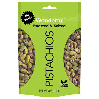 Wonderful Pistachios No Shells, Roasted & Salted Nuts, 6 Ounce Resealable Bag, Protein Snacks, Gluten Free, Healthy Snacks for Adults