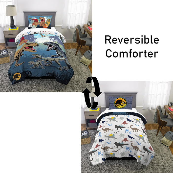 Jurassic World Bedding Set - Bundle with Dinosaur Bedspread for Twin Bed Plus Pillowcase, Stickers, More | Jurassic World Dinosaur Bedroom Decor for Boys