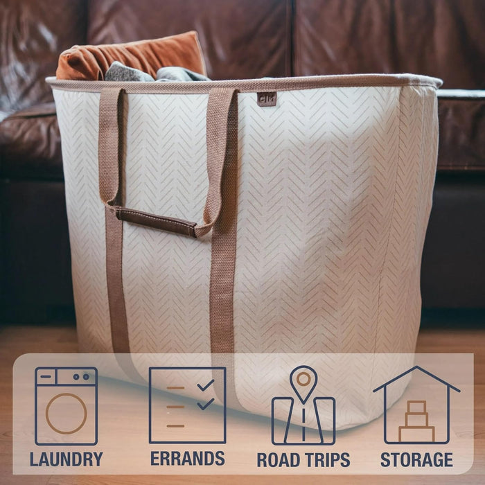 CleverMade Collapsible Laundry Basket Hamper - Navy Noir Cream 2-Pack 64L - Space Saving Storage Organizer with Handles Foldable Home Organization