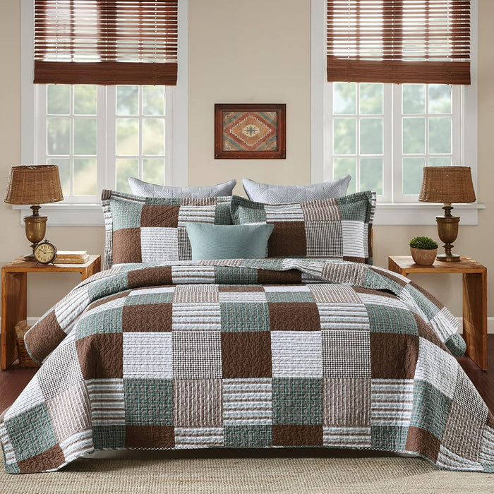 PANGUSHAN 100% Cotton Quilt Set King Size,Patchwork Plaid Bedding Bedspreads,Farmhouse Lightweight Comforter Reversible Quilt,White/Gray/Grey/Tan/Black/Cream Bed Spread King,3 Pieces