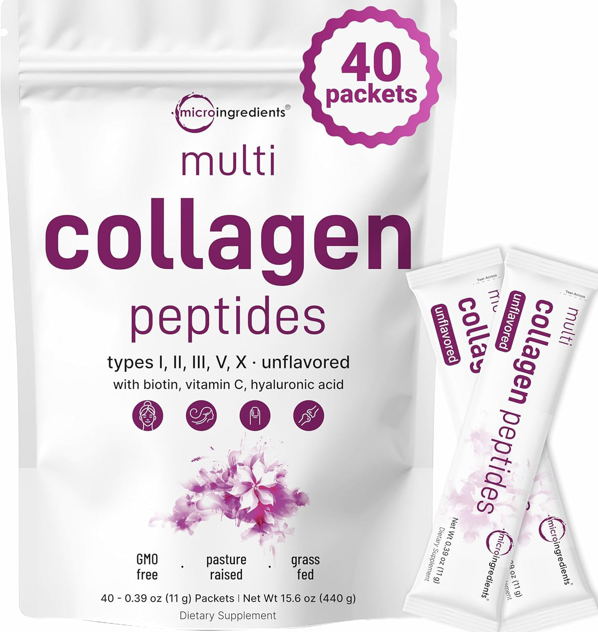Micro Ingredients Multi Collagen Peptides Powder, 2lb | Type I, II, III, V, X + Biotin, Vitamin C & Hyaluronic Acid | Unflavored | Supports Hair, Skin & Joint Health | Keto, Non-GMO