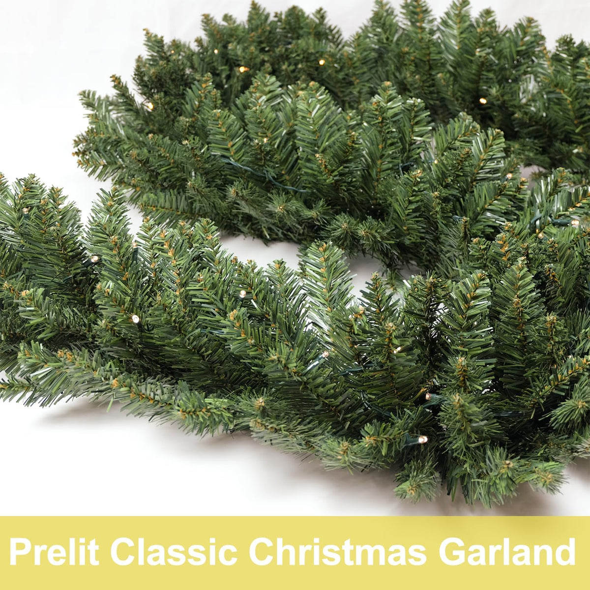 Christmas Garland 18 Ft by 12 Inch Prelit Fraser Fir Xmas Garland with 100 LED Lights, Lush and Classics Green Style for Indoor Outdoor Home Decoration