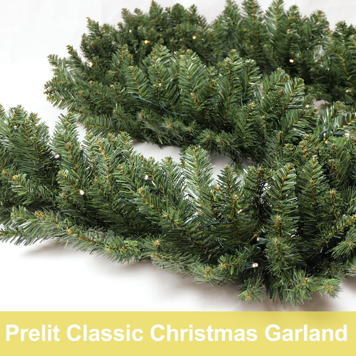Christmas Garland 18 Ft by 12 Inch Prelit Fraser Fir Xmas Garland with 100 LED Lights, Lush and Classics Green Style for Indoor Outdoor Home Decoration