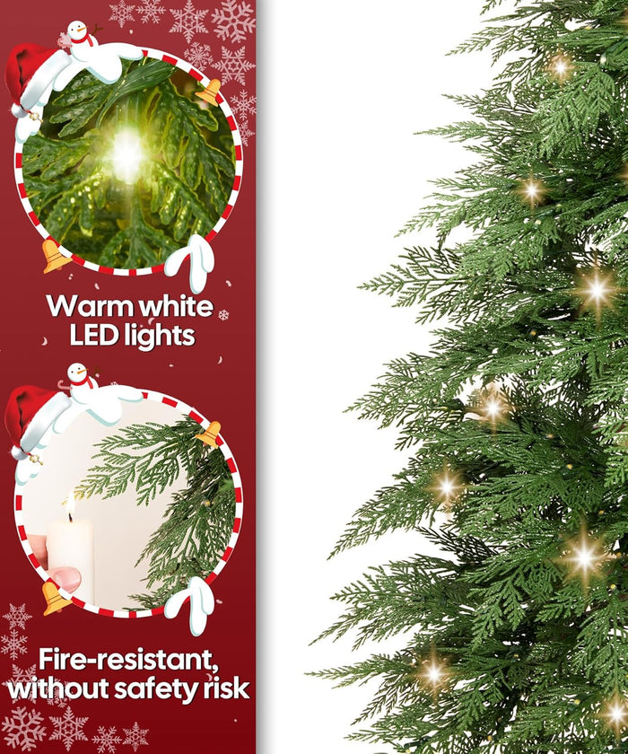 Decoway 7FT Artificial Christmas Tree with 350 Warm White Led Lights, Pre-Lit Xmas Tree with Realistic Bark for Indoor Outdoor Holiday Decor