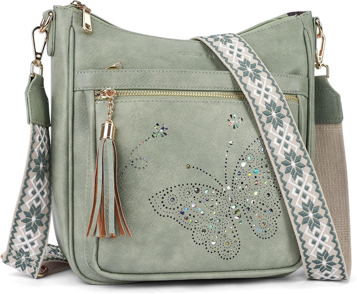 KITEVIUN Medium Crossbody Bags for Women Trendy, Women's Butterfly Shoulder Handbags with Tassel