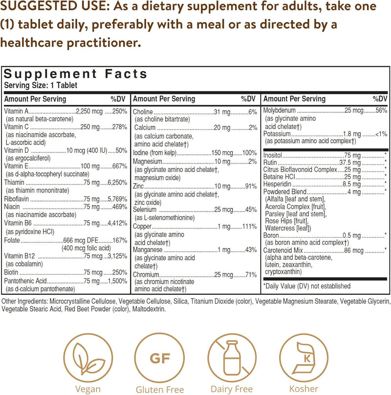 Solgar Iron-Free Formula VM-75, 90 Tablets - Multivitamin with Chelated Minerals - Vitamin A, B6, B12, C, D, E - Biotin, Magnesium, Calcium, Zinc - Vegan, Gluten & Dairy Free, Kosher - 90 Servings