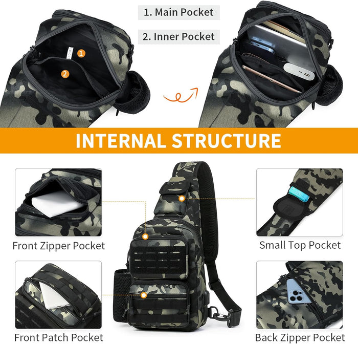 BAIGIO Tactical EDC Sling Bag Military One Strap Shoulder Backpack Molle Range Bags Chest Pack (#01-CP Black)