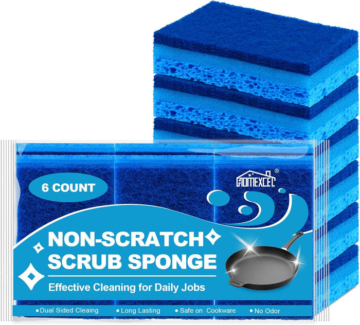 HOMEXCEL Sponges Kitchen 24pcs, Non-Scratch Scrub Dish Sponge Safe on Non-Stick Cookware, Dual Sided Cleaning Sponges for Kitchen, Household, Bathroom and More