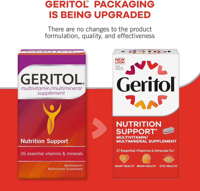 Geritol, Multivitamin Supplement, Contains B-Vitamins, Antioxidants, Vitamins C, E & D and Iron, 26 Essential Vitamins and Minerals, Gluten-Free, Non-GMO, No Artificial Sweeteners, 40 Tablets