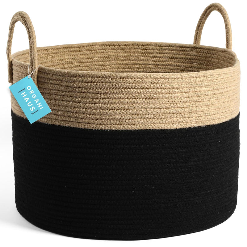 OrganiHaus Large Laundry Basket, Woven Cotton Rope Basket for Blankets, Toy Storage, Nursery Hamper, Living Room Decor Organizer, Soft & Durable Hamper with Handles, 20x13 inches - Gray