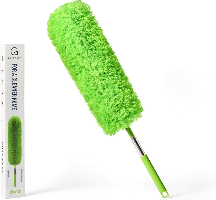 Extendable Microfiber Feather Duster, Feather Dusters for Cleaning, Ceiling Fan Dust and Cobweb Cleaner - Electrostatic Bendable Head - up to 100 Inch