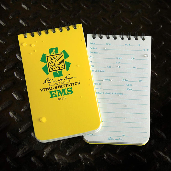 Rite in The Rain Weatherproof EMS Notebook, 3" x 5", Yellow Cover, Vital Stats Pages (No. 112)