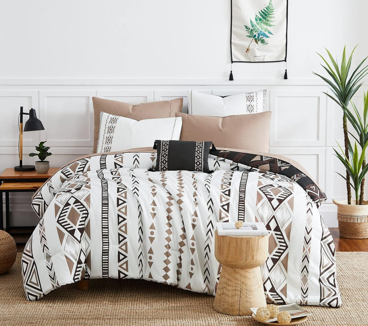 Geniospin King Size Comforter Set- 7 Pieces Boho Bed in a Bag, Western Bedding Set for All Seasons, Reversible Aztec Bedding, Lightweight Comforter Bed Set with Sheets, Pillowcases & Shams