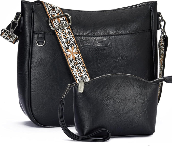 Blucoay 2PCS Crossbody Bags Purses for Women Set,Vegan Leather Hobo Bags Wallet Set,Shoulder Handbags With 2 Adjustable Strap