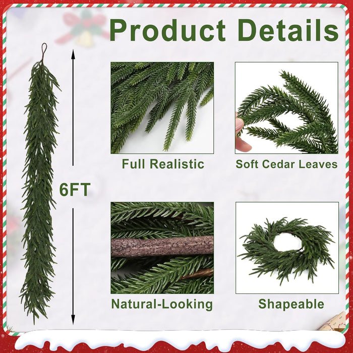 6FT Realistic Christmas Garland Pine Garland Real Touch Green Artificial Greenery Garland Artificial Pine Garlands,for Table Mantle Wall Indoor Outdoor Christmas All-Season Decorations