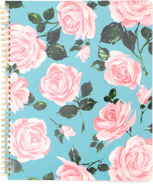 ban.do Floral Rough Draft Large Spiral Notebook, 11" x 9" with Pockets and 160 College Ruled Pages, Strawberry Fields