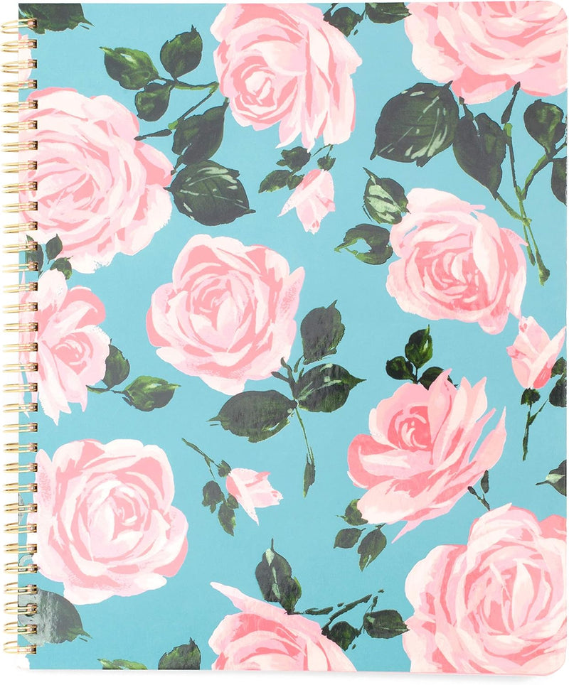 ban.do Floral Rough Draft Large Spiral Notebook, 11" x 9" with Pockets and 160 College Ruled Pages, Strawberry Fields