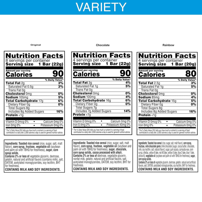 Rice Krispies Treats Crispy Marshmallow Squares, Kids Snacks, Cereal Bars, Variety Pack, 12.1oz Box (16 Bars)