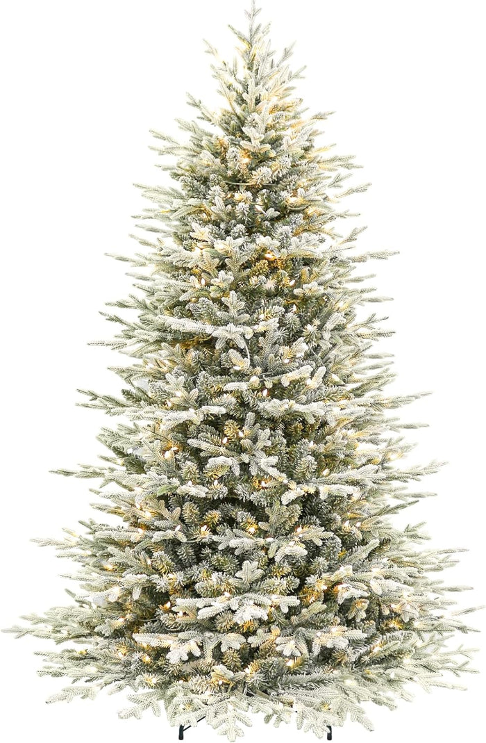 Hykolity 7.5 ft Prelit Artificial Christmas Tree, 2933 PE&PVC Branch Tips, 450 Warm White LED Lights, Metal Stand and Hinged Branches