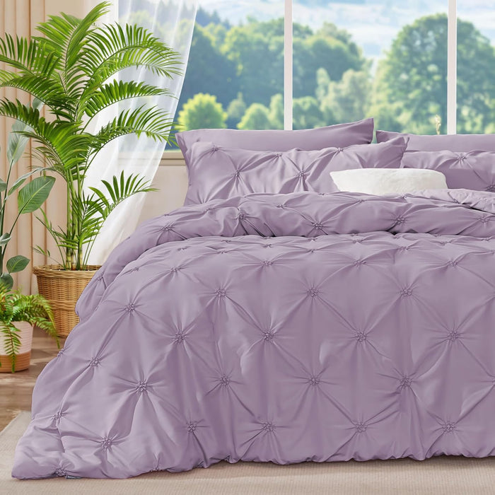 BEDELITE Pink Comforter Set Queen - 3 Pieces Boho Pintuck Bedding Comforter Sets, Lightweight Soft & Warm Bed Comforter Queen with 2 Pillowcases for All Season