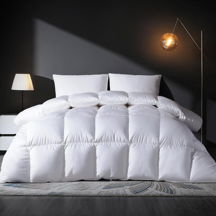 Feather Down Comforter King Size Duvet Insert, All Season True Baffle-Box Noiseless Bedding Comforters, Soft Hotel Collection Bed Comforter, Medium Warmth - White, 106 X 90 in.