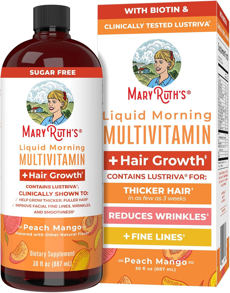 MaryRuth's Liquid Multivitamin + Hair Growth | Biotin 10000mcg | Lustriva Hair Growth Supplement | Clinically Tested in Women for Thicker Hair & Facial Wrinkles | Skin Care | Ages 18+ | 15.22 Fl Oz