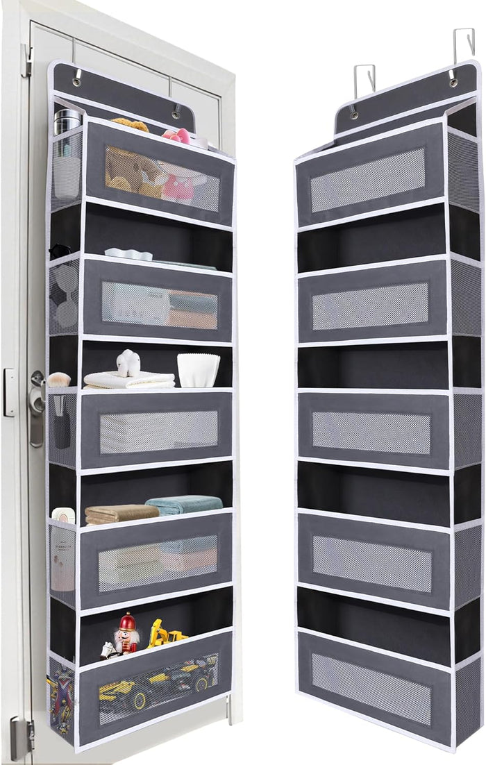 Over Door Hanging Storage Organizer, 5 Large Pockets, 10 Mesh Pockets,Black, 44 lbs Capacity (Black)
