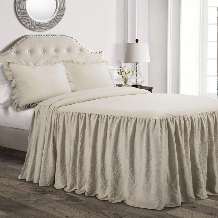 Lush Decor Ruffle Skirt Bedspread Set - 3-Piece Luxurious Farmhouse Bedding - Elegant Ruffle Detail - Timeless Style - Soft Lightweight Sheets - Queen, Navy